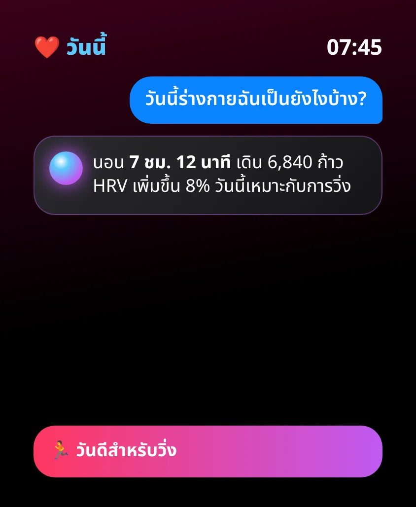 G Bot – วันนี้: นอน 7 ชม. 12 นาที เดิน 6,840 ก้าว HRV เพิ่มขึ้น 8% วันนี้เหมาะกับการวิ่ง 🏃 วันดีสำหรับวิ่ง